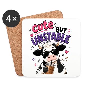 Süsse aber labile Kuh mit Eiskaffee - Untersetzer (4er-Set) - Weiß - Vorne