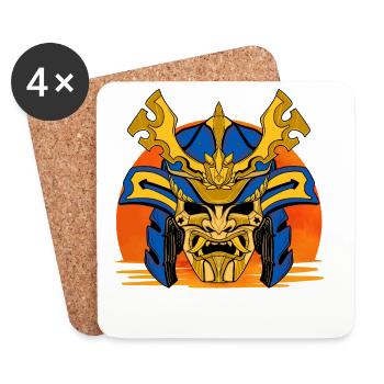 Golden Mask Samurai-Wappen - Untersetzer (4er-Set) - Weiß - Vorne