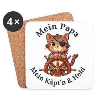 Mein Papa: Mein Käpt'n & Held - Untersetzer (4er-Set) - Weiß - Vorne