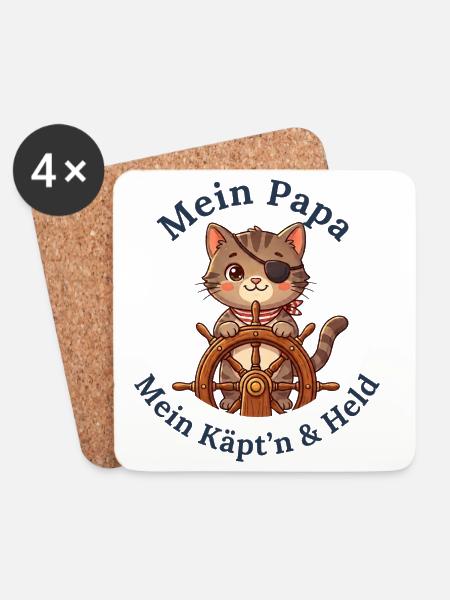 Mein Papa: Mein Käpt'n & Held - Untersetzer (4er-Set) - Weiß