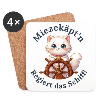 Miezekäpt'n regiert das Schiff - Untersetzer (4er-Set) - Weiß - Vorne
