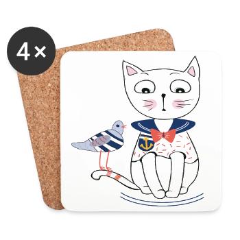 Katze und Möwe - Untersetzer (4er-Set) - Weiß - Vorne