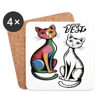 Katzenduo Pop Art  - Untersetzer (4er-Set) - Weiß - Vorne