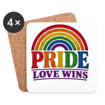 Pride Love Wins Regenbogen Vintage T-Shirt Sticker - Untersetzer (4er-Set) - Weiß - Vorne
