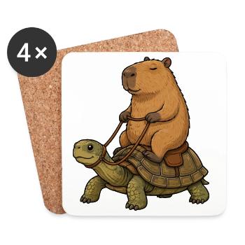 Capybara reitet Schildkröte Cartoon - Untersetzer (4er-Set) - Weiß - Vorne