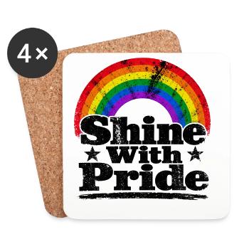 Shine With Pride Regenbogen Vintage Shirt Sticker - Untersetzer (4er-Set) - Weiß - Vorne