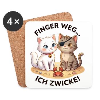 Katzen Strand Krabbe Spruch - Untersetzer (4er-Set) - Weiß - Vorne