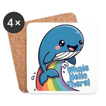 Rainbow Whale Hello There - Coasters (set of 4) - white - Front