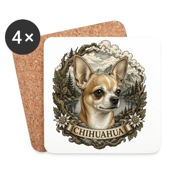 Chihuahua in vintage style with mountain landscape - Coasters (set of 4) - white - Front