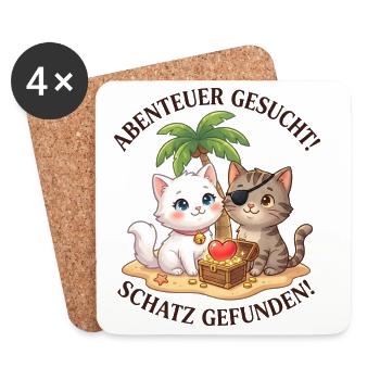 Katzen Abenteuer Schatz gesucht - Untersetzer (4er-Set) - Weiß - Vorne