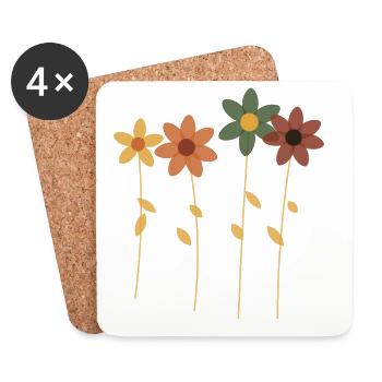 Retro Flowers in Row - Coasters (set of 4) - white - Front