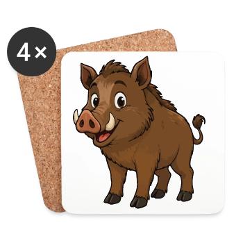 Happy Wild Boar Cartoon - Coasters (set of 4) - white - Front