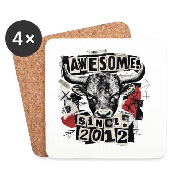 Vintage 2012 Bull Vintage Awesome Since 2012 - Coasters (set of 4) - white - Front