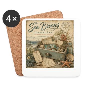 The Sea Breezes Coastal Inn Vintage Poster Decoration - Coasters (set of 4) - white - Front