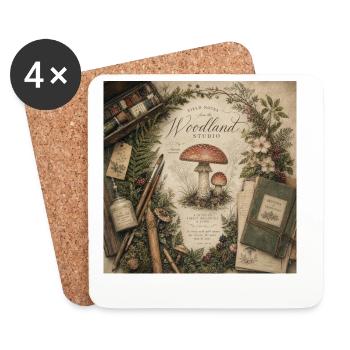 Mushroom Illustration Retro Mural Forest Decoration Poster - Coasters (set of 4) - white - Front