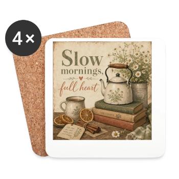 Slow Mornings Full Heart Poster Coffee Tea Decoration - Coasters (set of 4) - white - Front