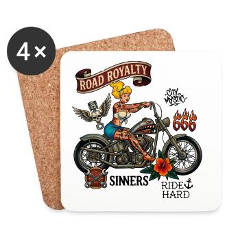 Road Royalty Biker Pin Up Motorcycle Tattoo Art - Coasters (set of 4) - white - Front