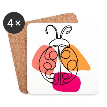 Hand Drawn One Line Ladybug - Coasters (set of 4) - white - Front