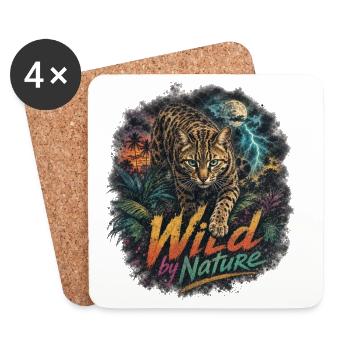 Tropical Bengal Cat with Lightning - Coasters (set of 4) - white - Front