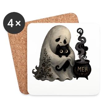 Ghost Cat Cauldron MEH T-Shirt Halloween - Coasters (set of 4) - white - Front