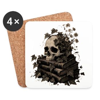 Skull on Books T-Shirt Dark Academia Goth - Coasters (set of 4) - white - Front