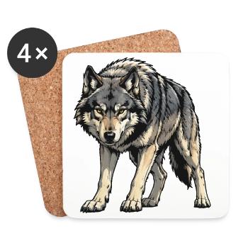 Gray Wolf Illustration - Coasters (set of 4) - white - Front