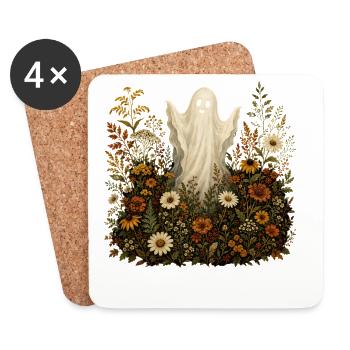 Sweet Ghost Halloween Flowers Autumn Motif - Coasters (set of 4) - white - Front
