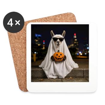Funny Halloween Llama with Pumpkin T-Shirt Pullover Hoodie - Coasters (set of 4) - white - Front