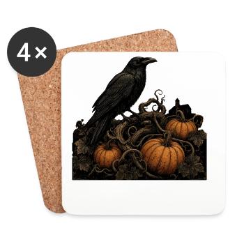 Corbeau sur un T-shirt citrouille Halloween gothique vintage - Dessous de verre (lot de 4) - blanc - Devant