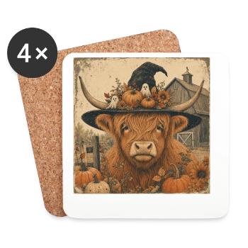 Vache écossaise Sweat à capuche d’Halloween Vache Vintage - Dessous de verre (lot de 4) - blanc - Devant