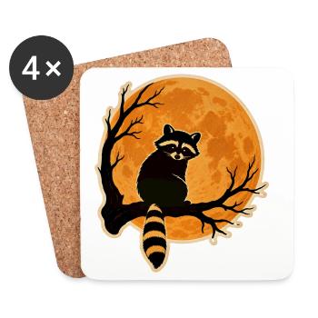 Motif rétro d’autocollants d’Halloween pour la pleine lune laveur - Dessous de verre (lot de 4) - blanc - Devant