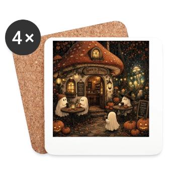 Café Maison Champignon Murale rétro Décoration d’automne des Fantômes - Dessous de verre (lot de 4) - blanc - Devant