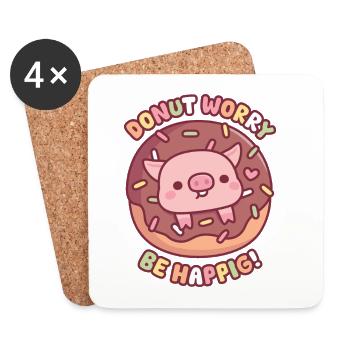Niedliches Schwein im Donut-Donut-Donut-Sorge, sei glücklich - Untersetzer (4er-Set) - Weiß - Vorne