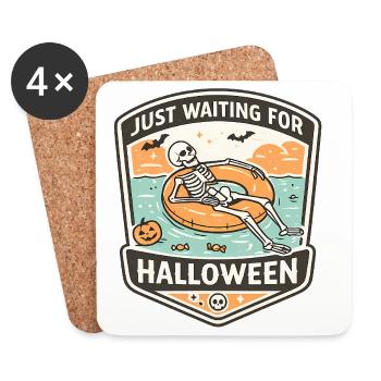 Attendant l’anticipation du squelette d’Halloween - Dessous de verre (lot de 4) - blanc - Devant