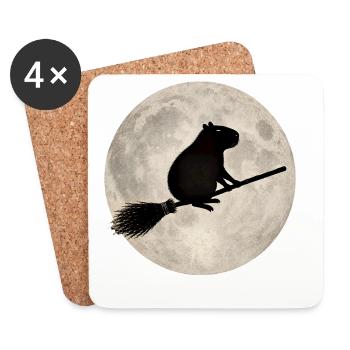 Moonlight hamster on the broom - Coasters (set of 4) - white - Front