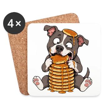 Pitbull with Pancakes Funny Cartoon - Coasters (set of 4) - white - Front
