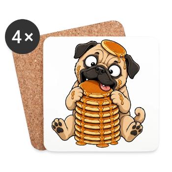Carlin avec des pancakes Dessin animé drôle - Dessous de verre (lot de 4) - blanc - Devant