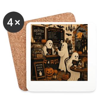 Mode café d’Halloween avec des fantômes et des citrouilles - Dessous de verre (lot de 4) - blanc - Devant