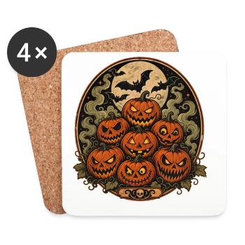 Des citrouilles d’Halloween effrayantes avec des chauves-souris - Dessous de verre (lot de 4) - blanc - Devant