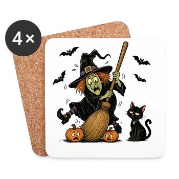 Witch Halloween Pumpkin Cat Vintage Creepy Motif - Coasters (set of 4) - white - Front