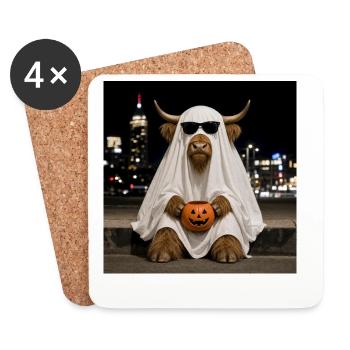 Fantôme d’Halloween de la vache des Highlands avec T-shirt citrouille - Dessous de verre (lot de 4) - blanc - Devant