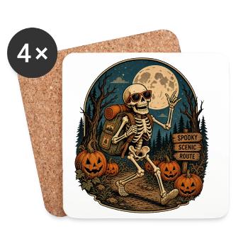 Vintage Halloween Pumpkin Skeleton Retro Outdoor Fan - Coasters (set of 4) - white - Front