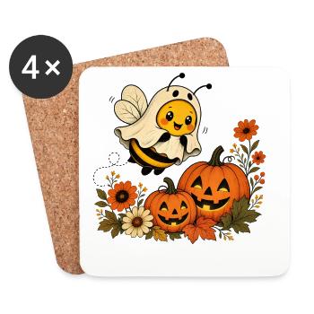 Halloween Bee as a Ghost with Pumpkin T-Shirt - Coasters (set of 4) - white - Front