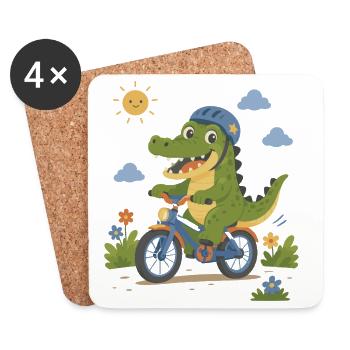 Crocodile faisant du vélo avec un casque - Dessous de verre (lot de 4) - blanc - Devant