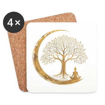 Golden Tree of Life Moon Meditation Spirituality - Coasters (set of 4) - white - Front
