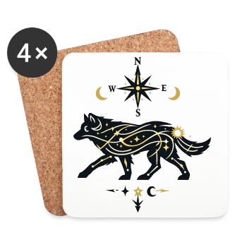 Loup de l’Étoile du Nord avec Chemins Stellaires - Dessous de verre (lot de 4) - blanc - Devant