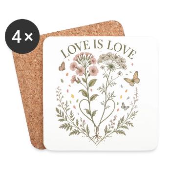 Love Is Love Floral T-Shirt Botanical Vintage - Coasters (set of 4) - white - Front