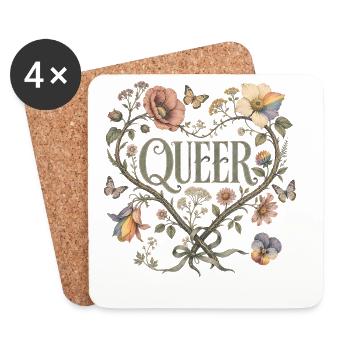 Queer Floral Heart T-Shirt LGBTQ Pride Vintage - Coasters (set of 4) - white - Front