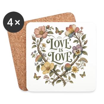 Love Is Love Floral Heart T-Shirt Pride Vintage - Coasters (set of 4) - white - Front