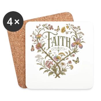 Faith Floral Heart Hoodie Vintage Cottagecore - Dessous de verre (lot de 4) - blanc - Devant